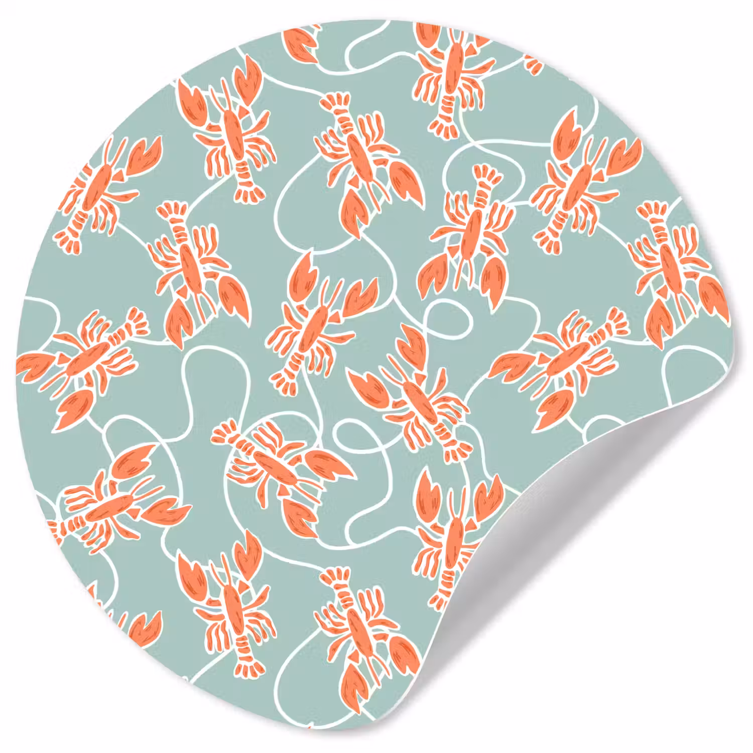 Zee - Kreeft - Groen - Oranje Wandcirkel behangsticker klein 186 -3d
