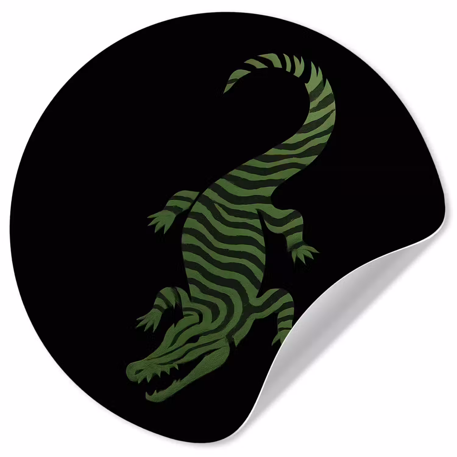 Krokodil - Groen - Tijgerachtig - Strepen Wandcirkel behangsticker klein -3d