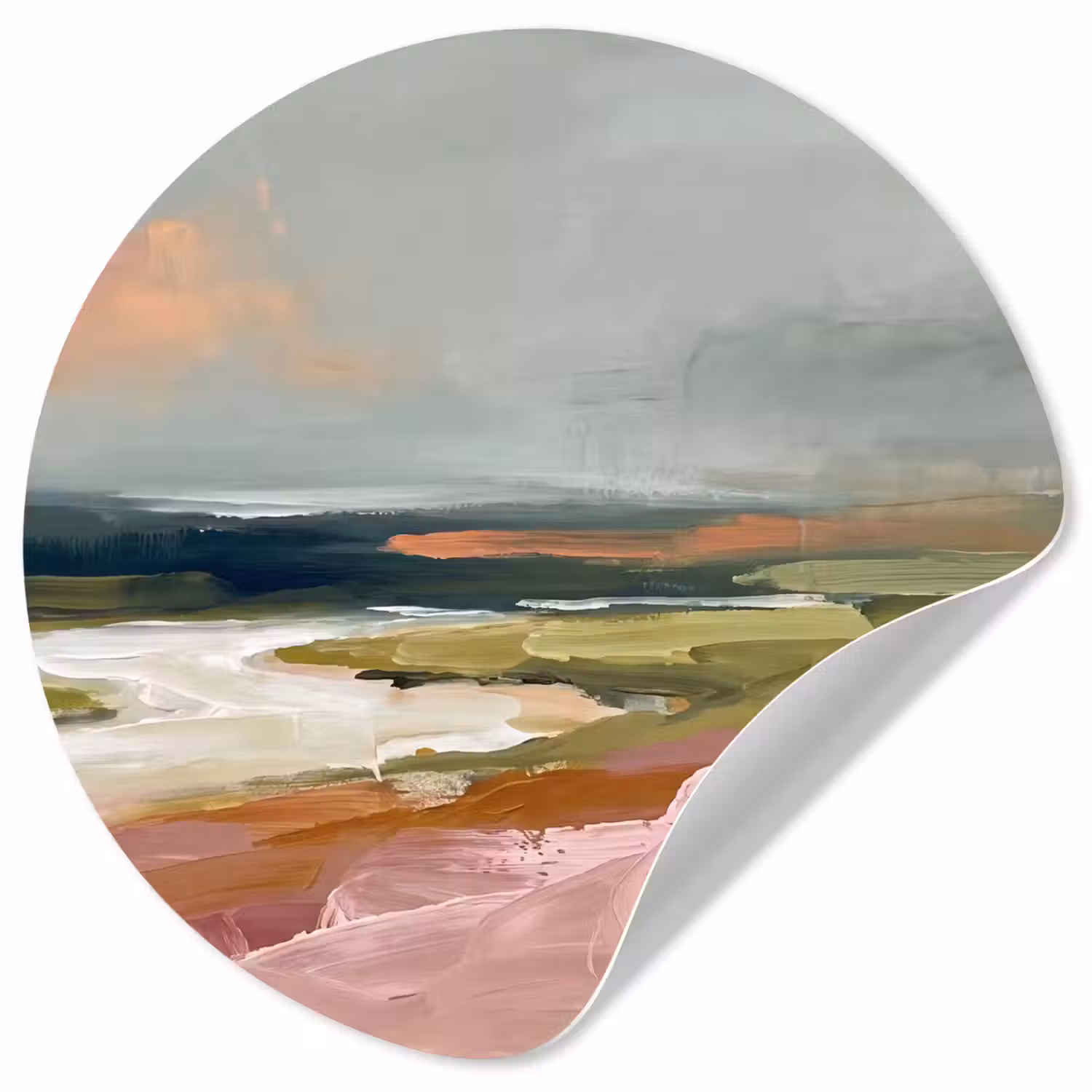 Landschap - Rivier - Abstract - Roze - Groen Wandcirkel behangsticker klein -3d