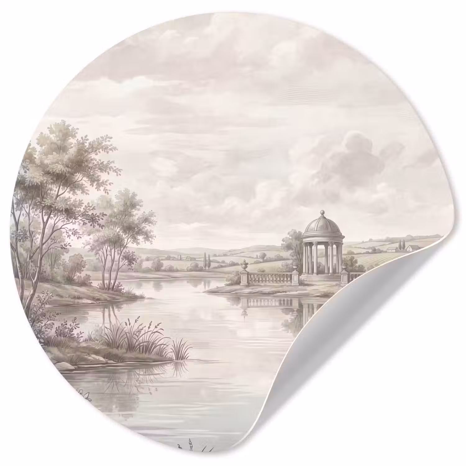 Landschap - Water - Natuur - Sepia Wandcirkel behangsticker klein -3d