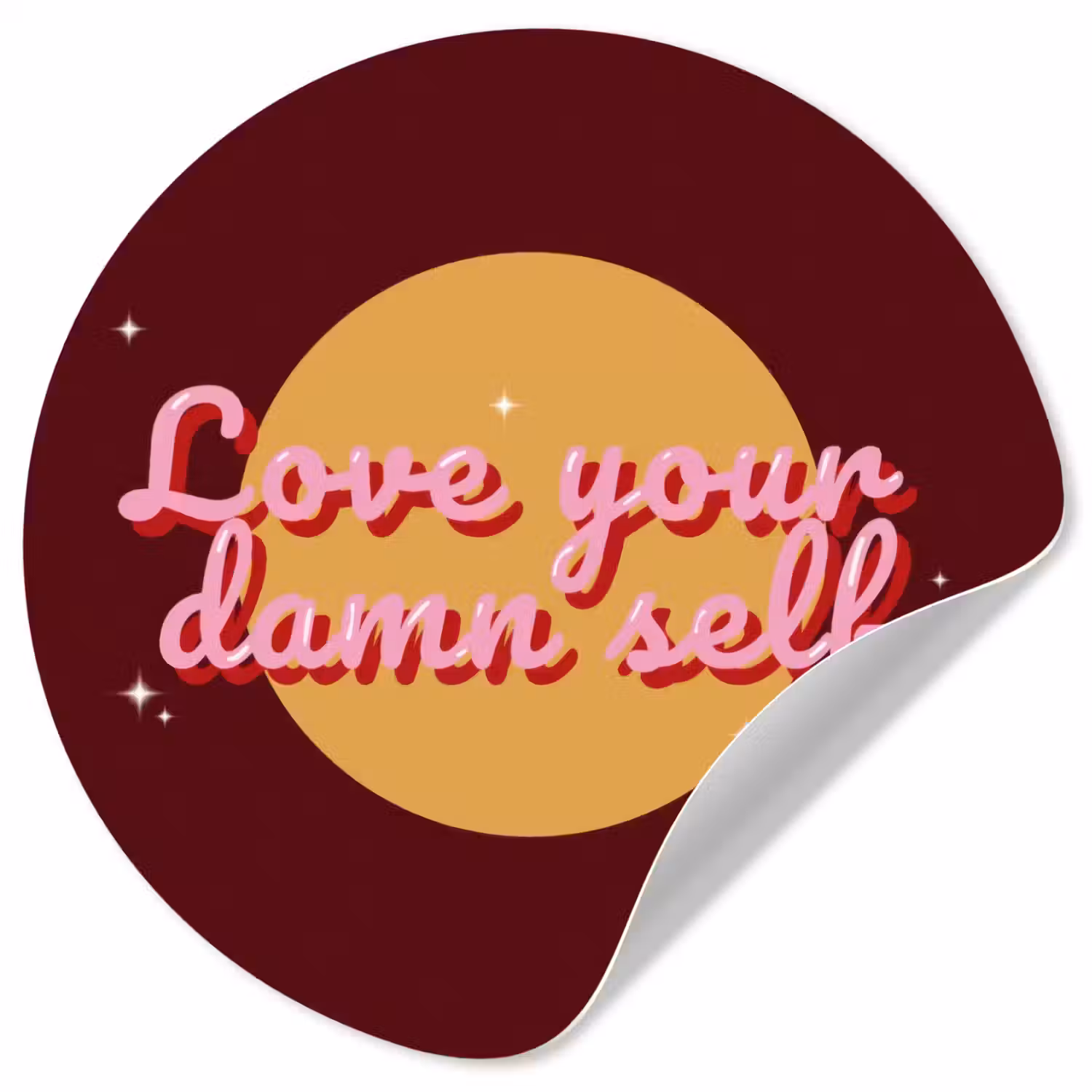 love your damn self - Cirkel - Glitter - Rood Wandcirkel behangsticker klein -3d