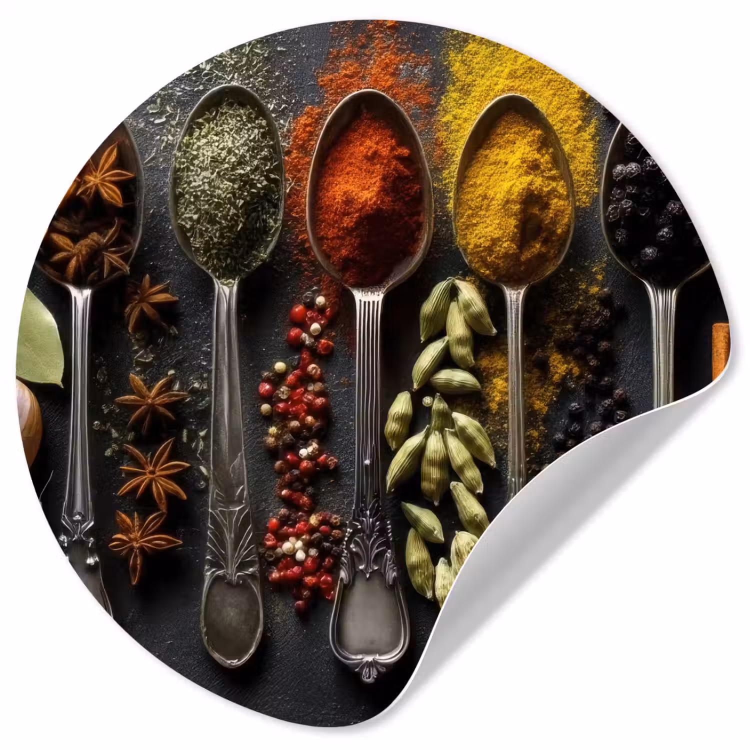 Lepels - Specerijen - Kaneel - Chili Wandcirkel behangsticker klein -3d