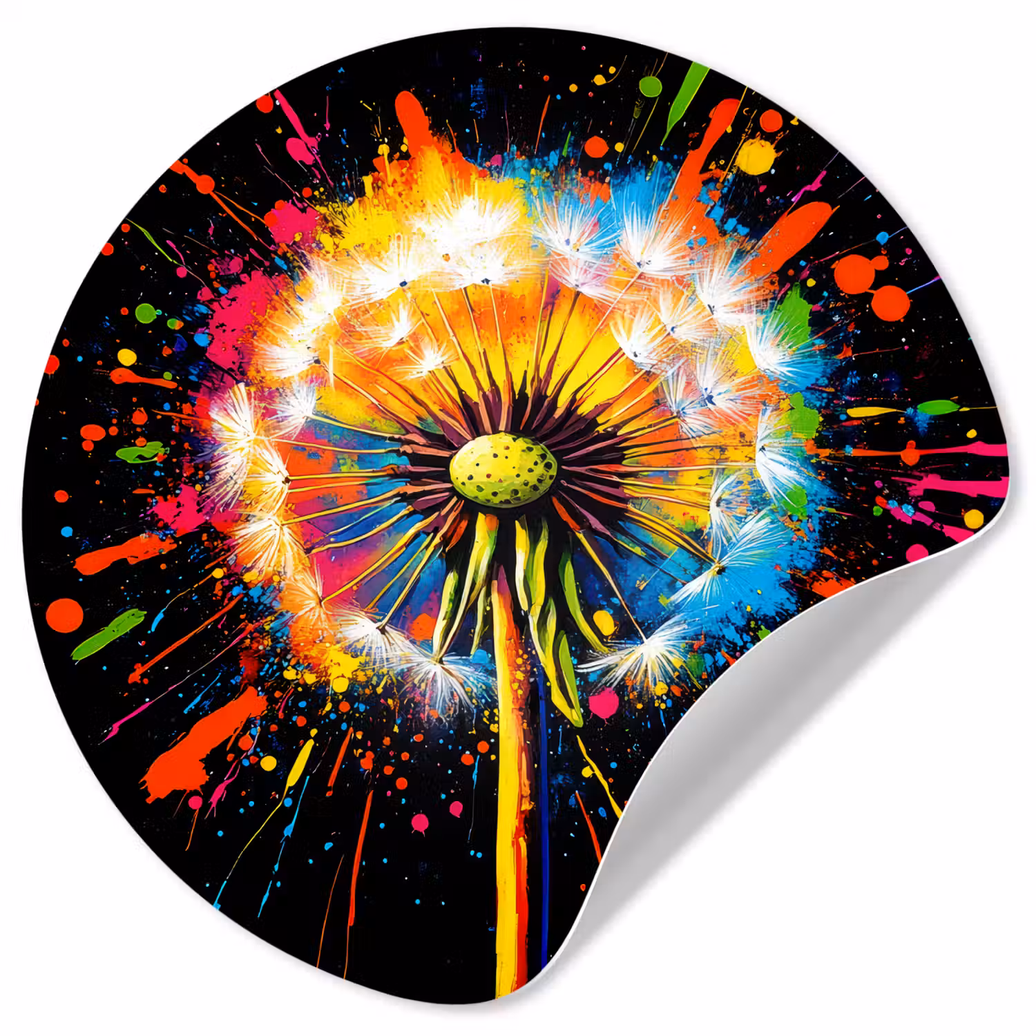 Paardenbloem - Graffiti - Kleurrijk - Bloemen - Natuur Wandcirkel behangsticker klein -3d