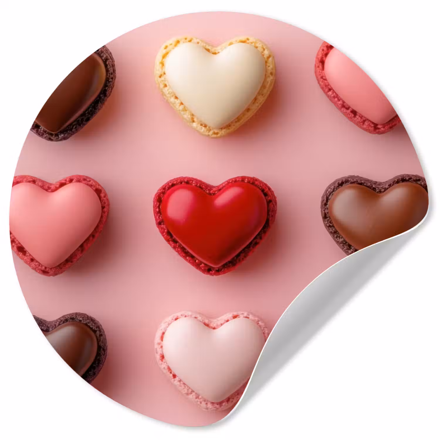Macarons - Hartjes - Kleurrijk - Roze Wandcirkel behangsticker klein -3d