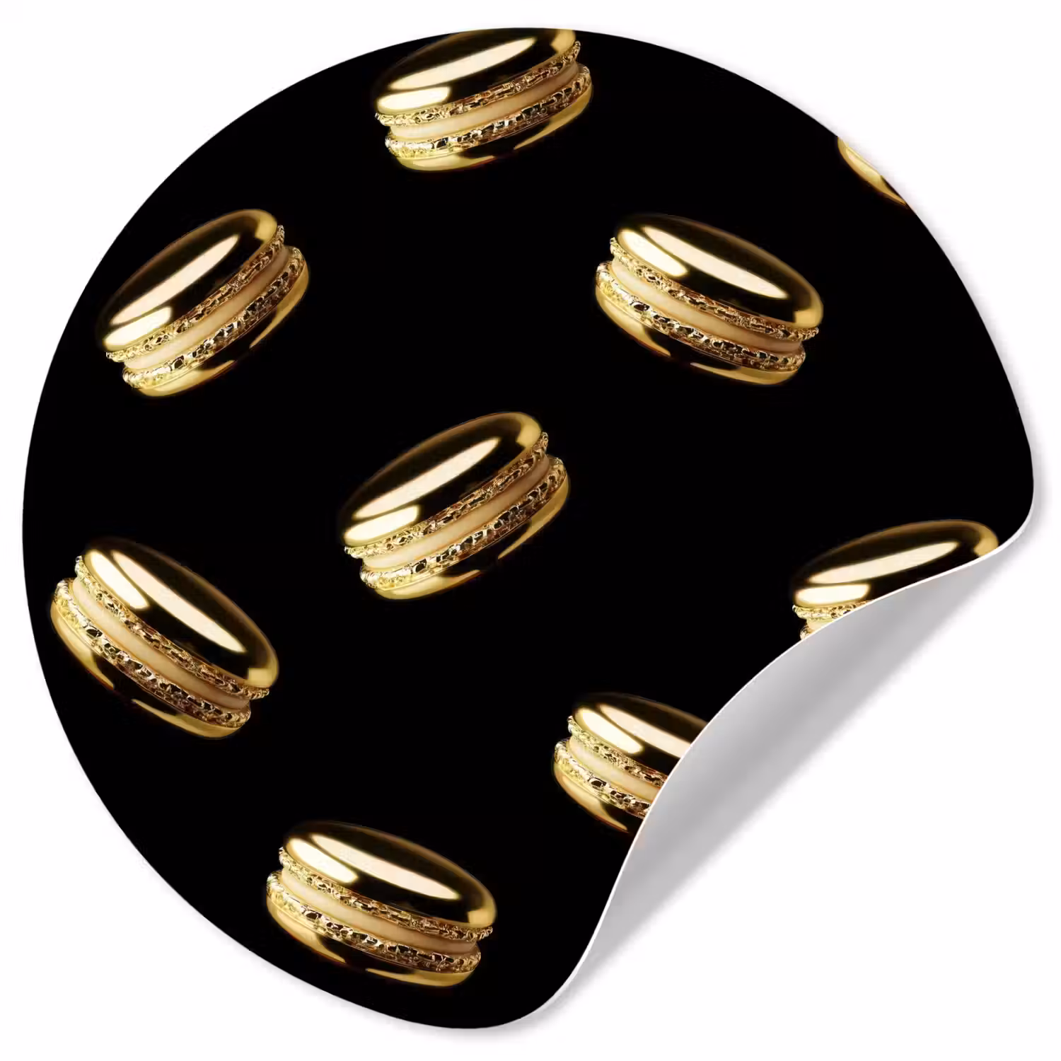 Macarons - Patroon - Goud - Zwart Wandcirkel behangsticker klein -3d