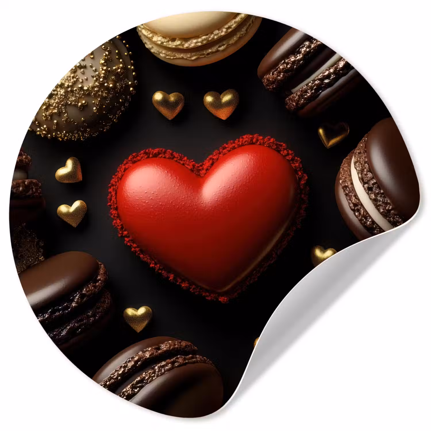 Macarons - Rood - Hart Wandcirkel behangsticker klein -3d