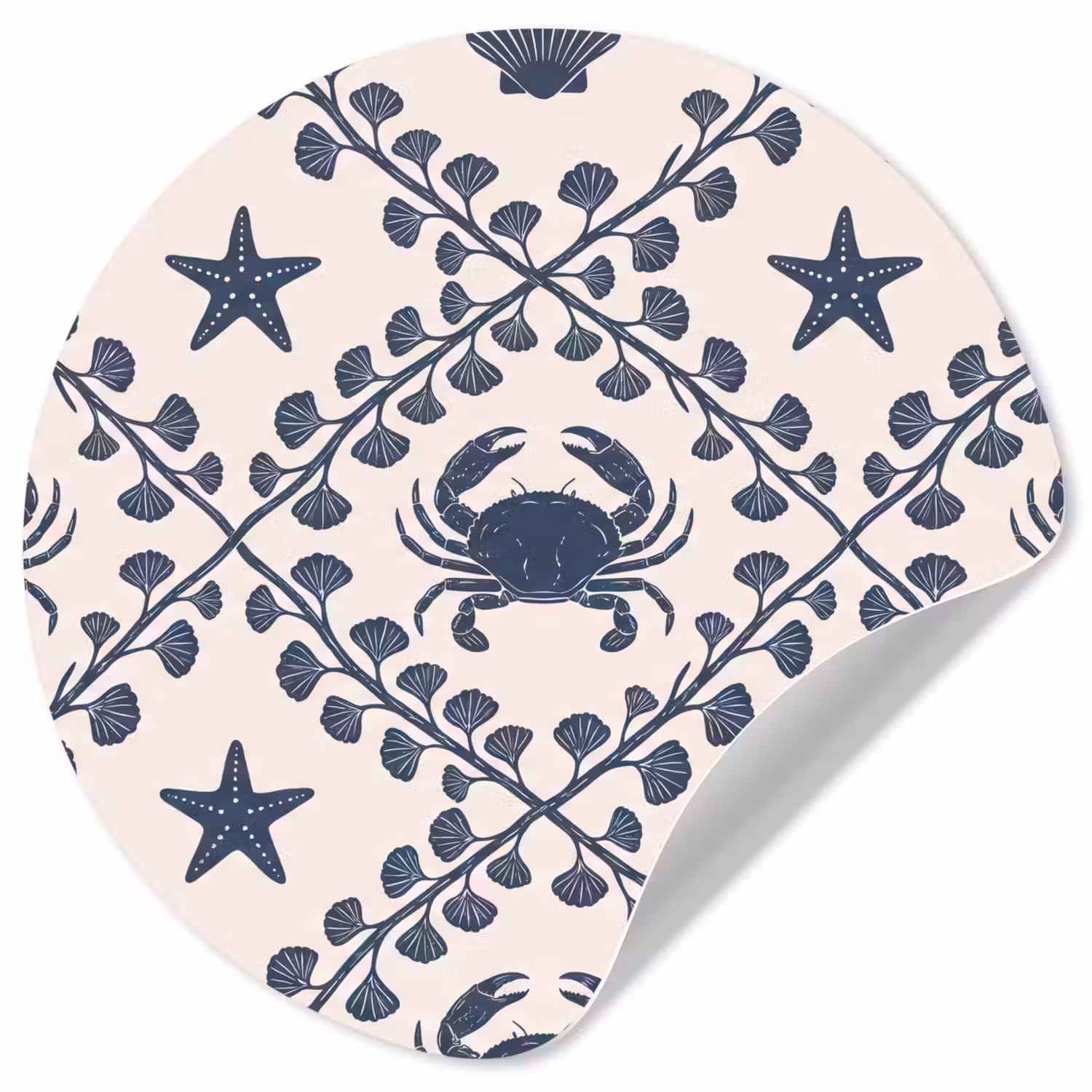 Zee - Krab - Zeester - Patroon - Blauw Wandcirkel behangsticker klein -3d
