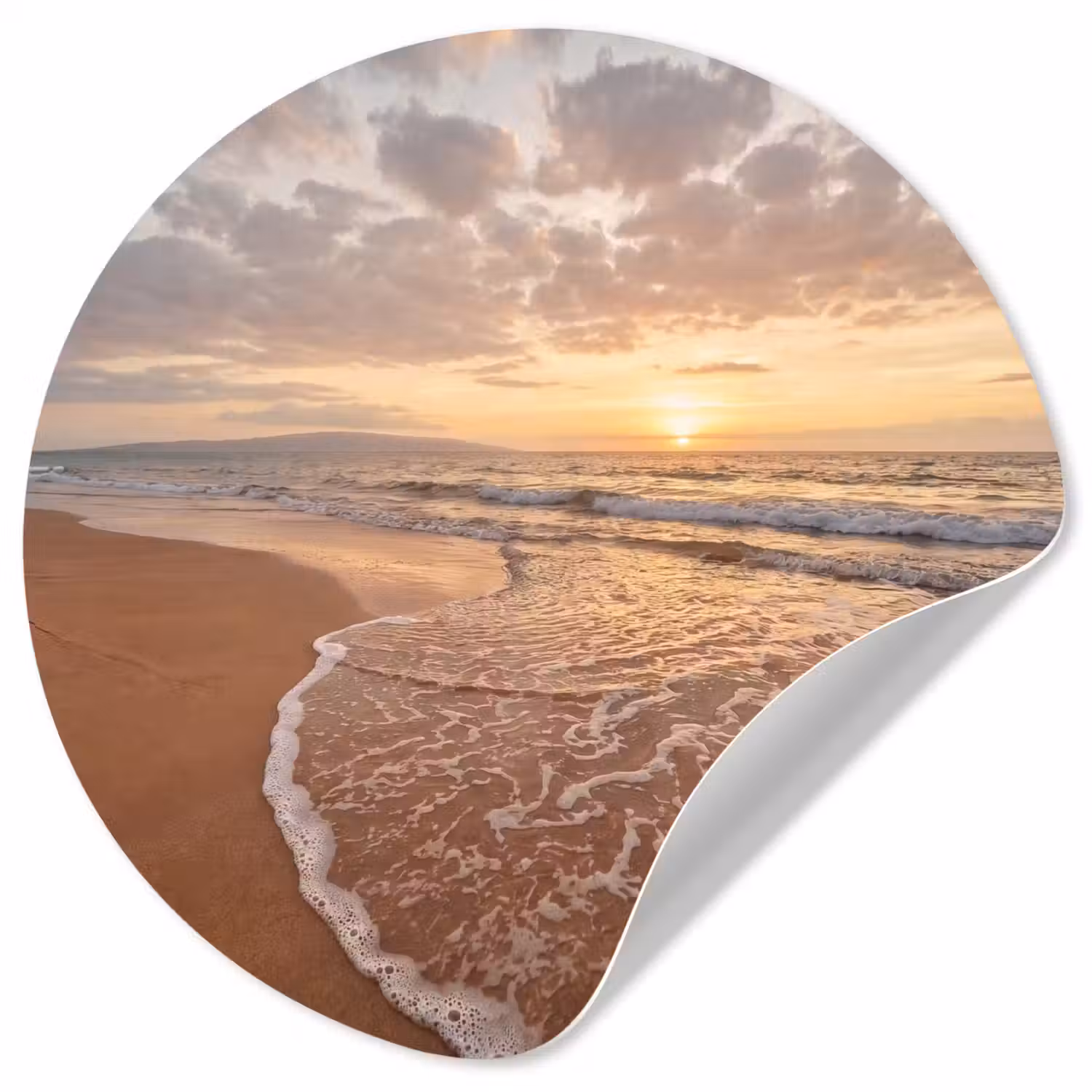 Zee - Kustlijn - Wolken - Landschap - Oranje Wandcirkel behangsticker klein -3d