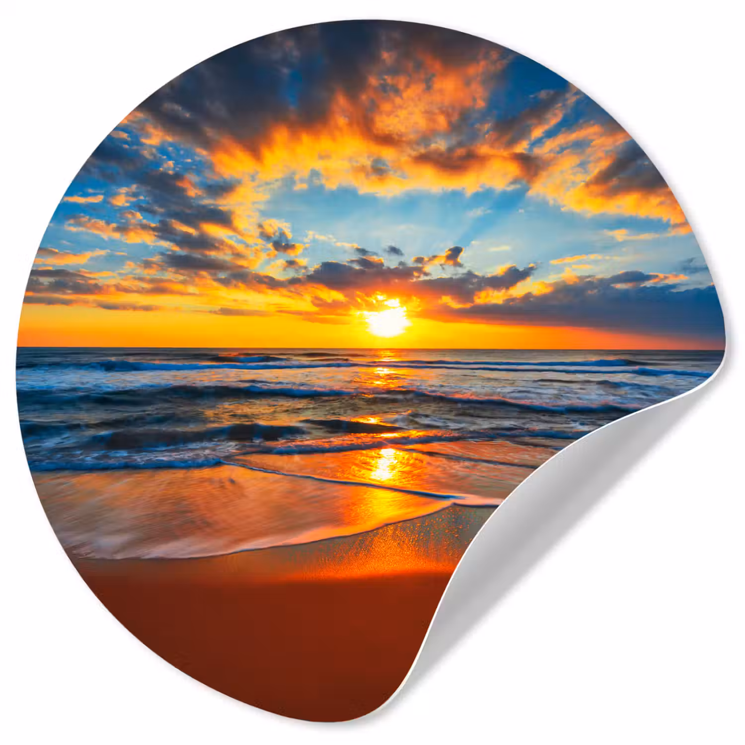 Zee - Zonsondergang - Strand - Wolken - Oranje Wandcirkel behangsticker klein -3d
