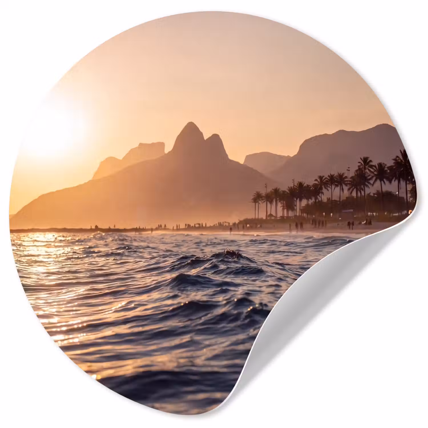 Zee - Golven - Zonsondergang - Kust - Goud Wandcirkel behangsticker klein -3d