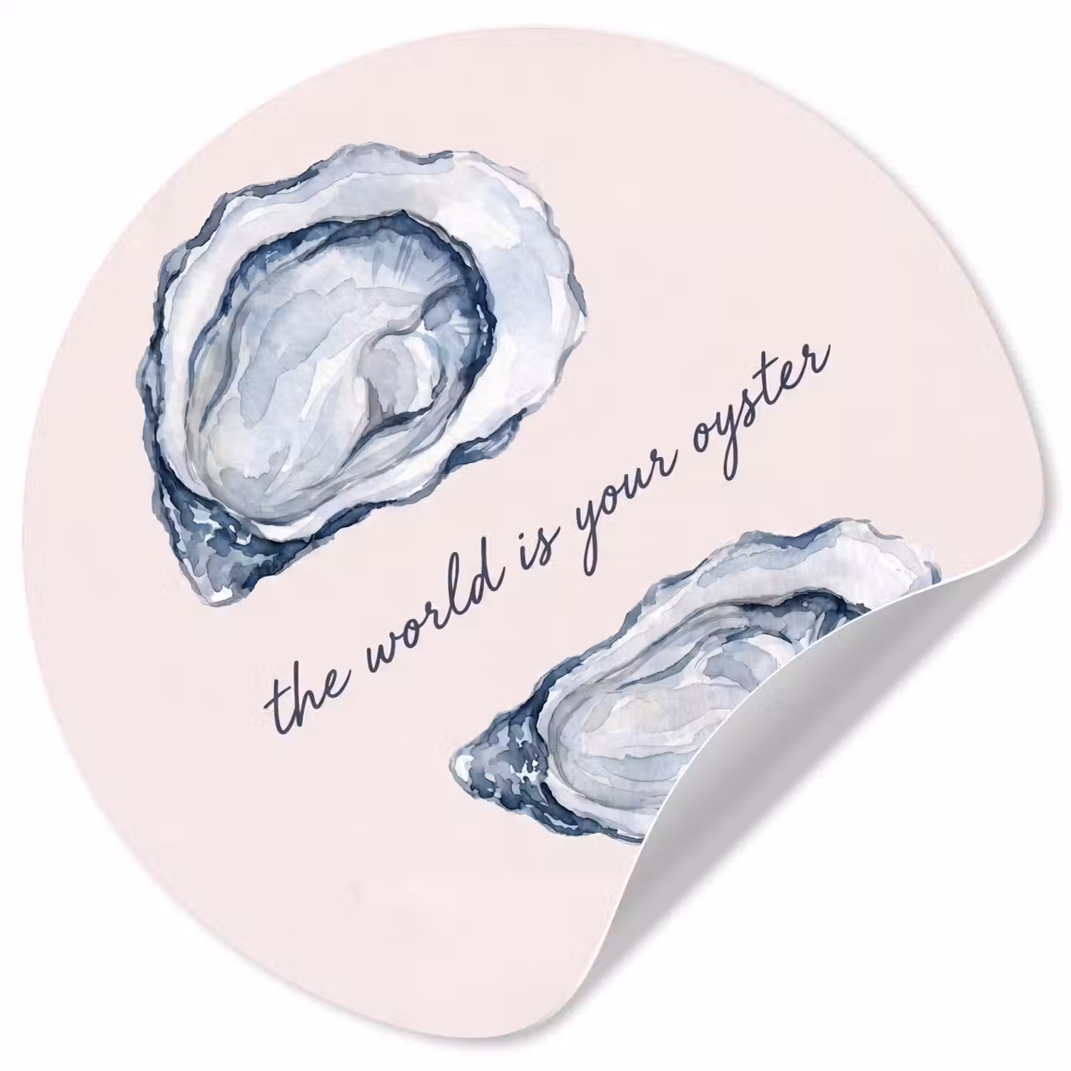 Zeeleven - Oester - Aquarel - Minimalistisch - Blauw Wandcirkel behangsticker klein -3d