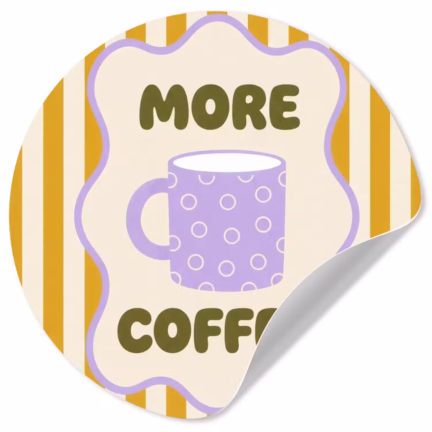 More coffee - Geel - Paars - Strepen - Mok Wandcirkel behangsticker klein -3d