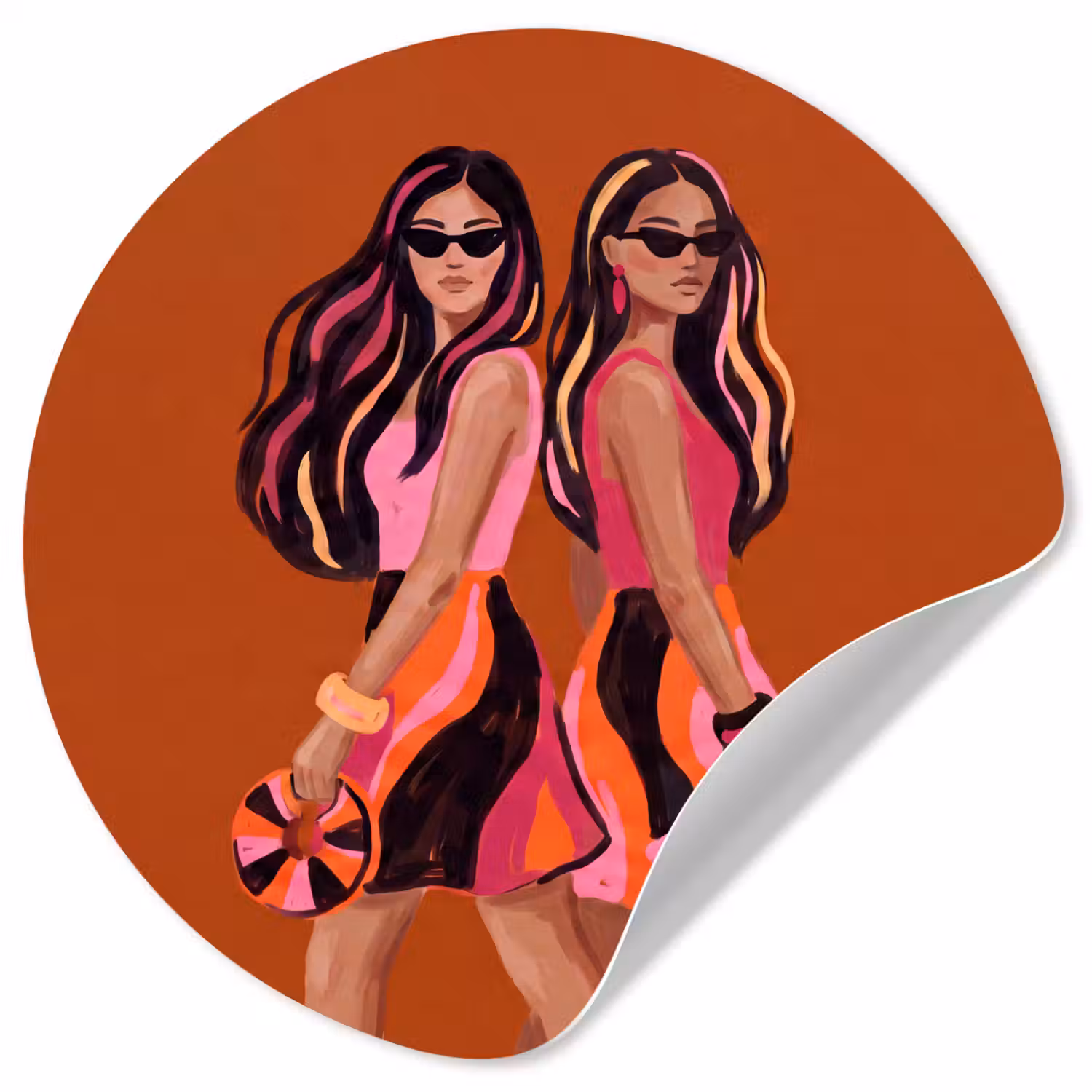 Mensen - Duo - Mode - Illustratie - Kleurrijk Wandcirkel behangsticker klein -3d