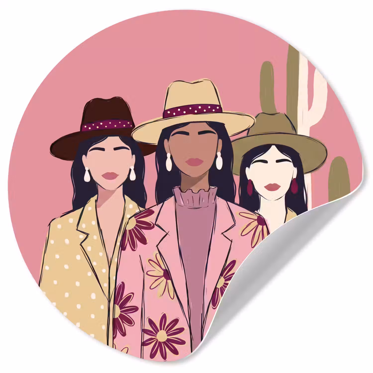 Mensen - Hoeden - Abstract - Roze - Portret Wandcirkel behangsticker klein -3d