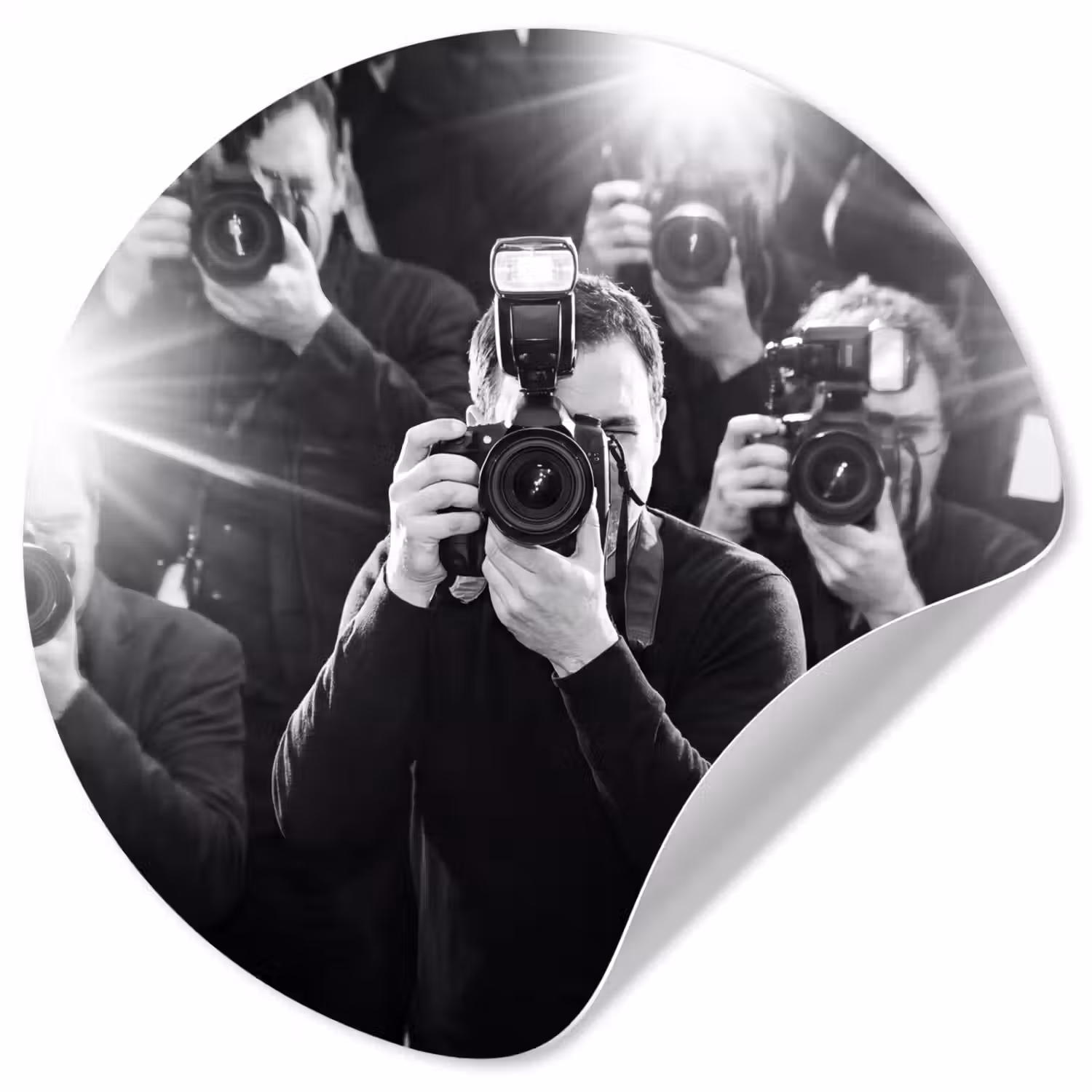 Mensen - Camera - Flitslicht - Zwart-wit - Media Wandcirkel behangsticker klein -3d