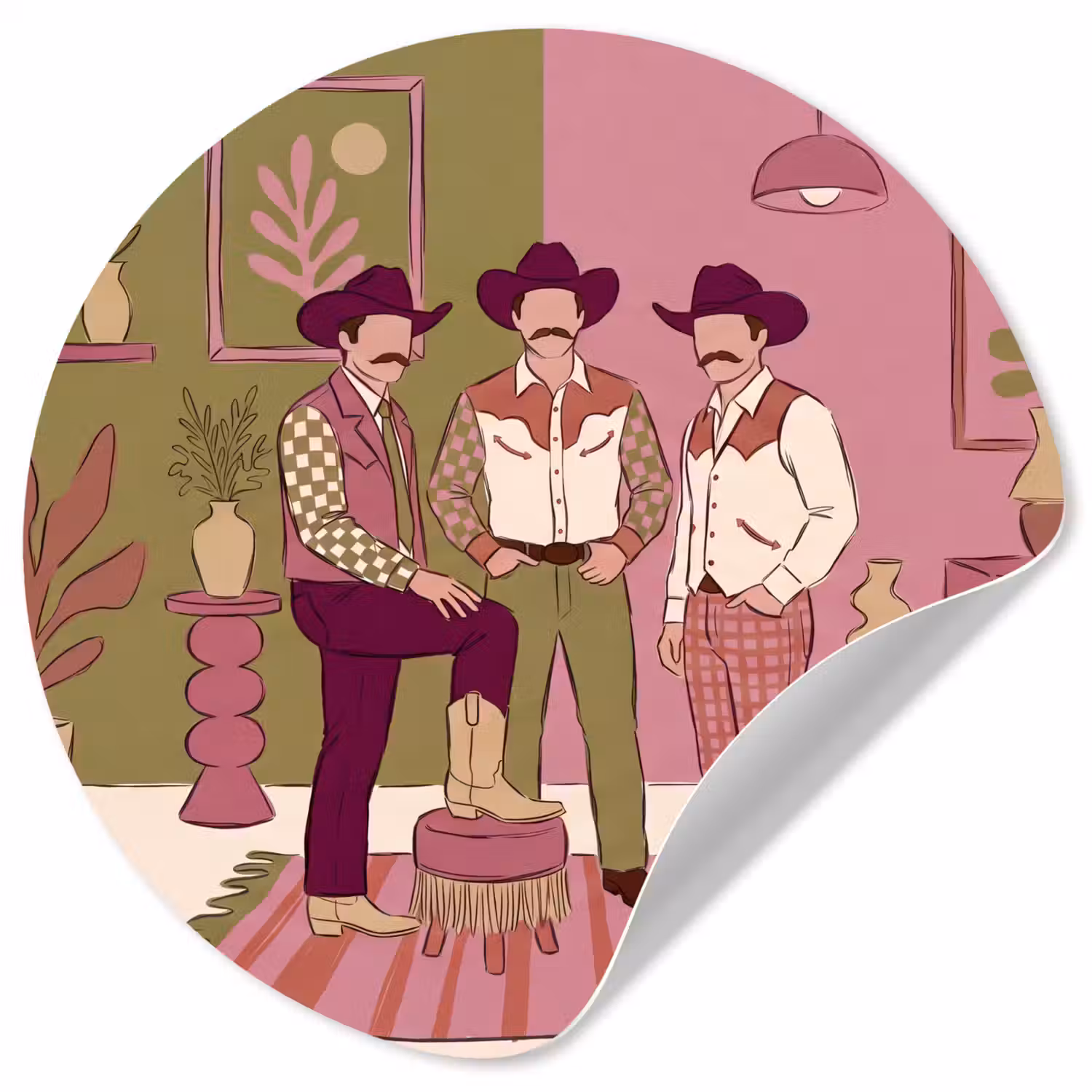 Mensen - Mannen - Hoeden - Retro - Interieur Wandcirkel behangsticker klein -3d