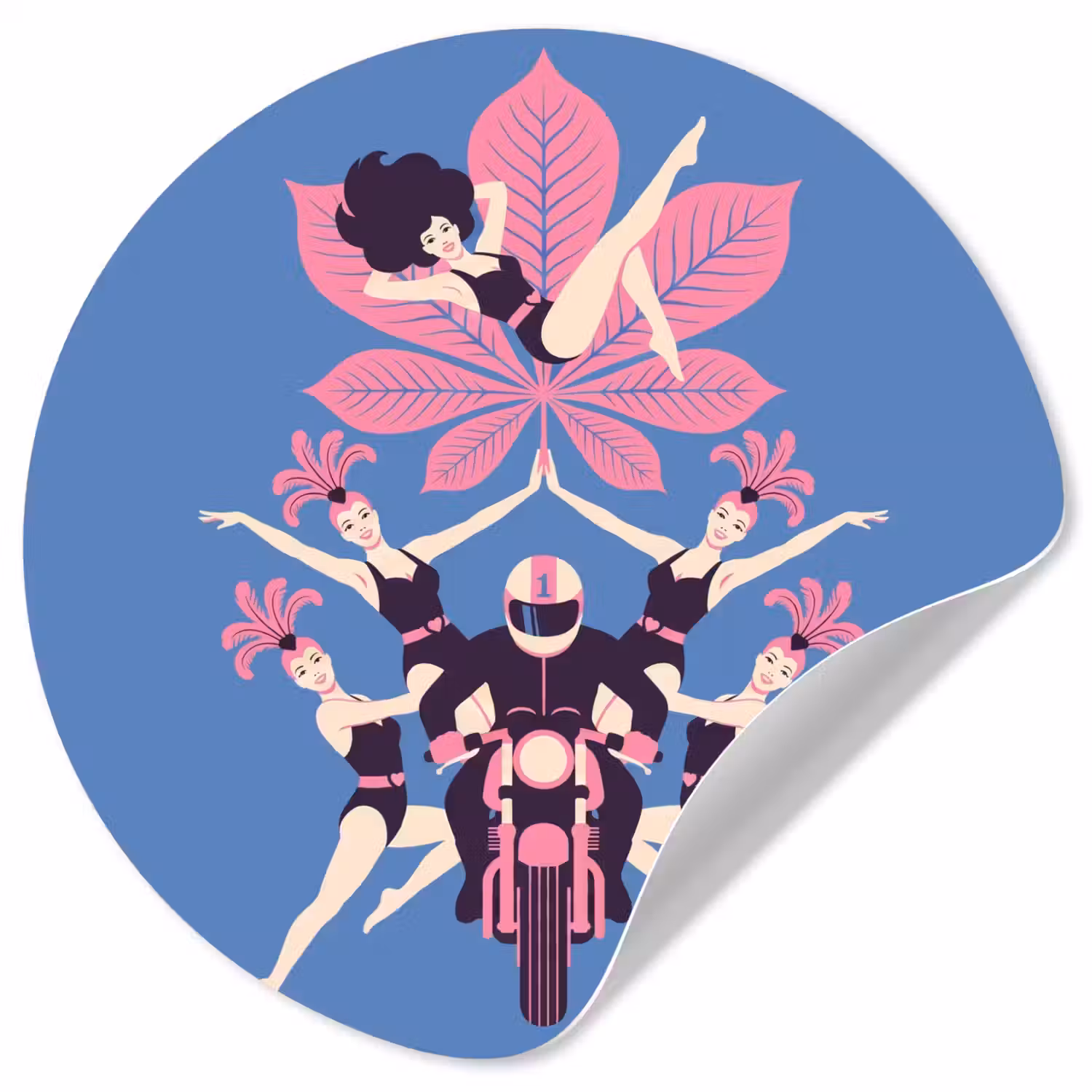 Mensen - Dans - Motor - Retro - Roze Wandcirkel behangsticker klein -3d