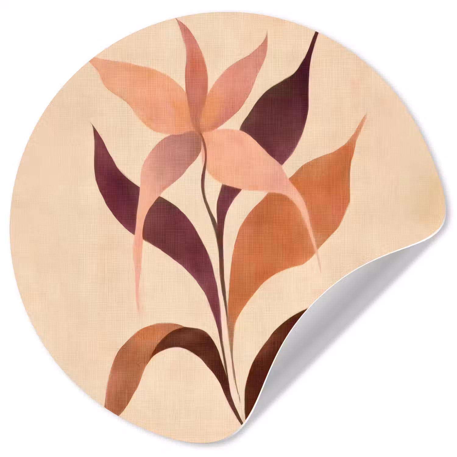 Minimalistisch - Bloem - Bladeren - Beige Wandcirkel behangsticker klein -3d