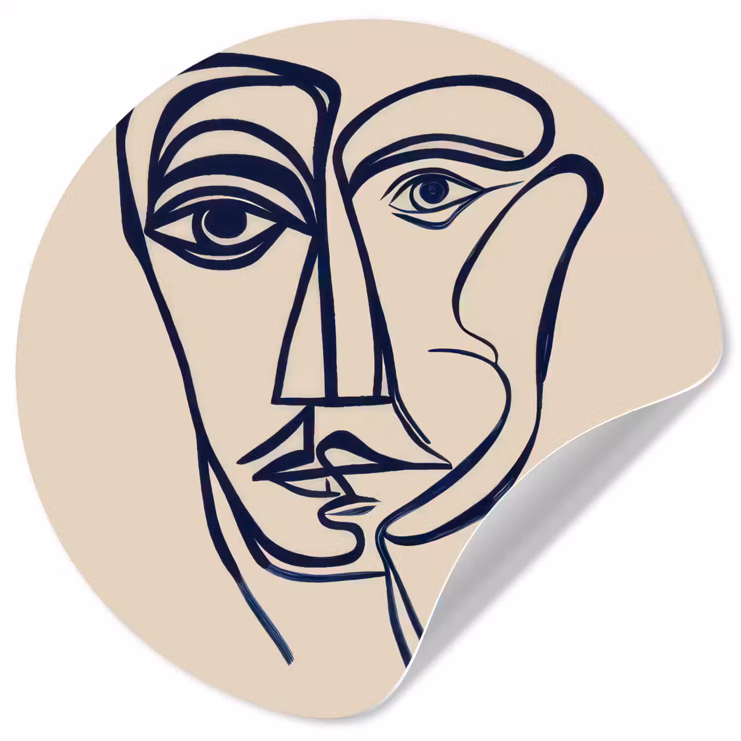 Minimalistisch - Lijnillustratie - Beige - Donkerblauw Wandcirkel behangsticker klein -3d