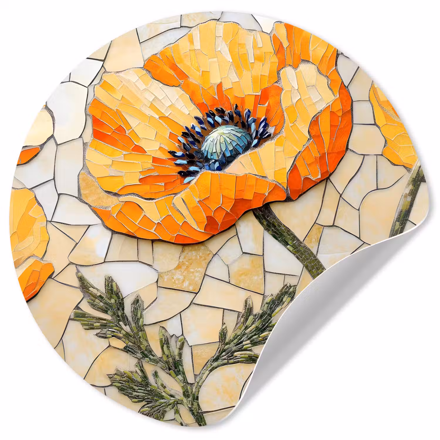 Klaprozen - Oranje - Mozaïek - Bladeren Wandcirkel behangsticker klein -3d