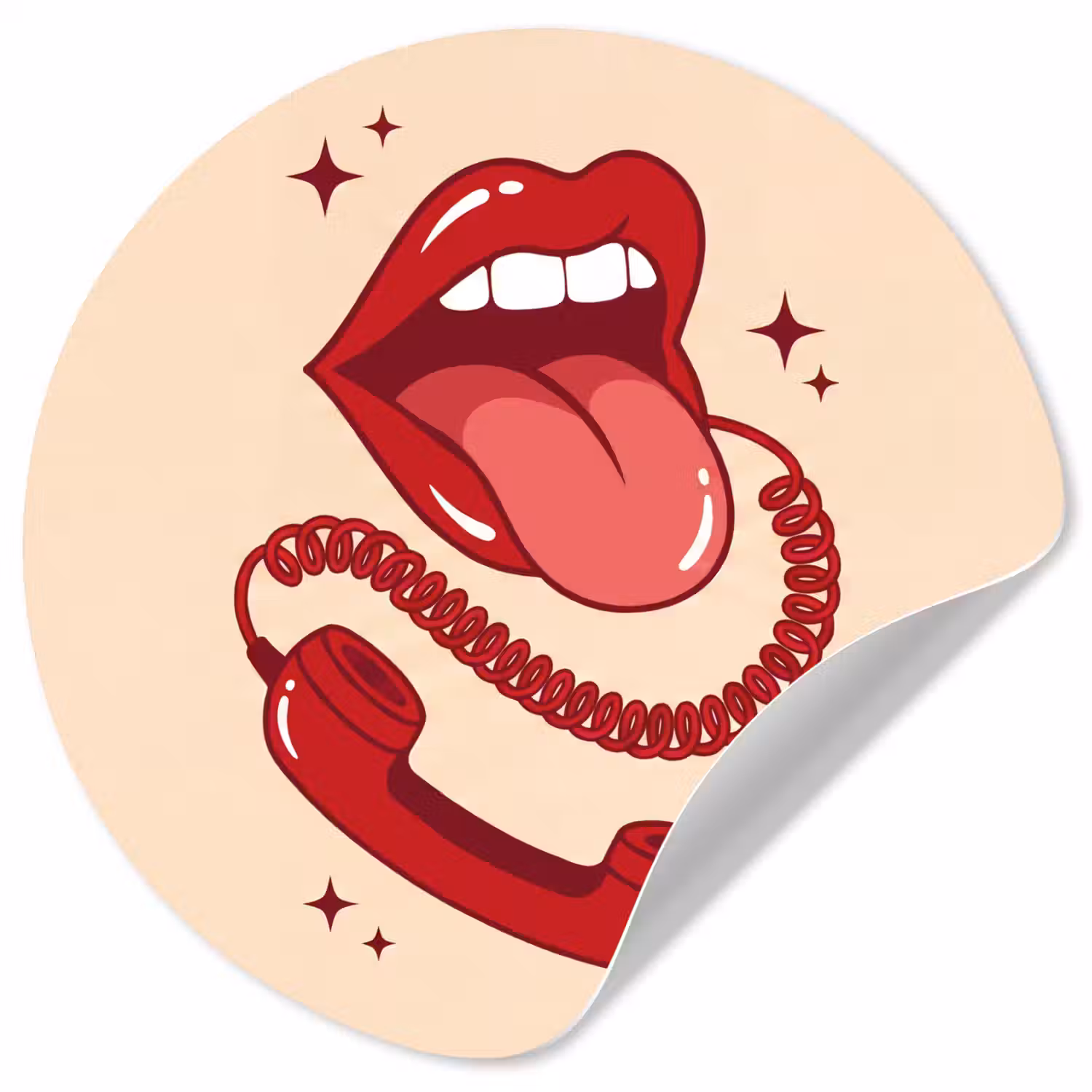 Mond - Telefoon - Popart - Rood - Illustratie Wandcirkel behangsticker klein -3d