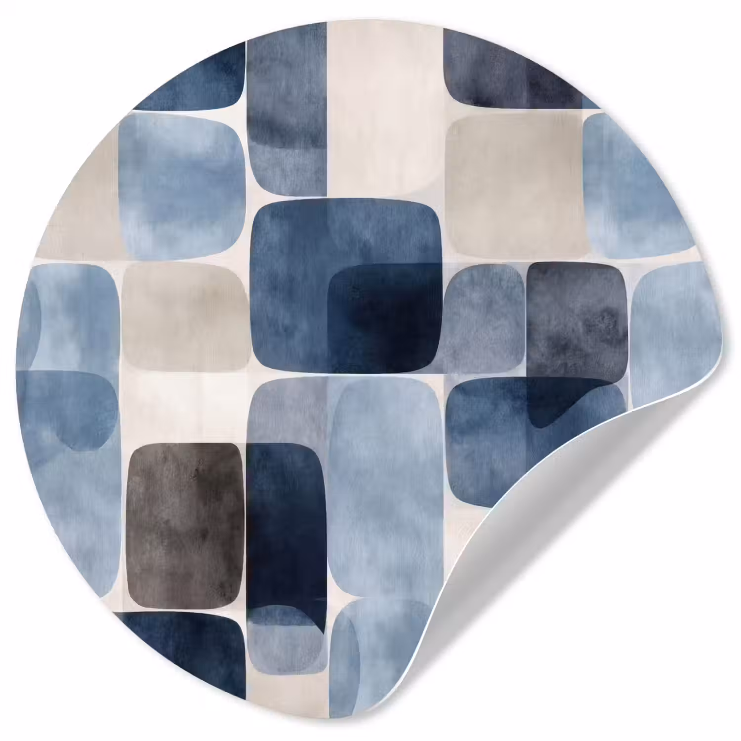 Patroon - Blauw - Vierkanten Wandcirkel behangsticker klein -3d