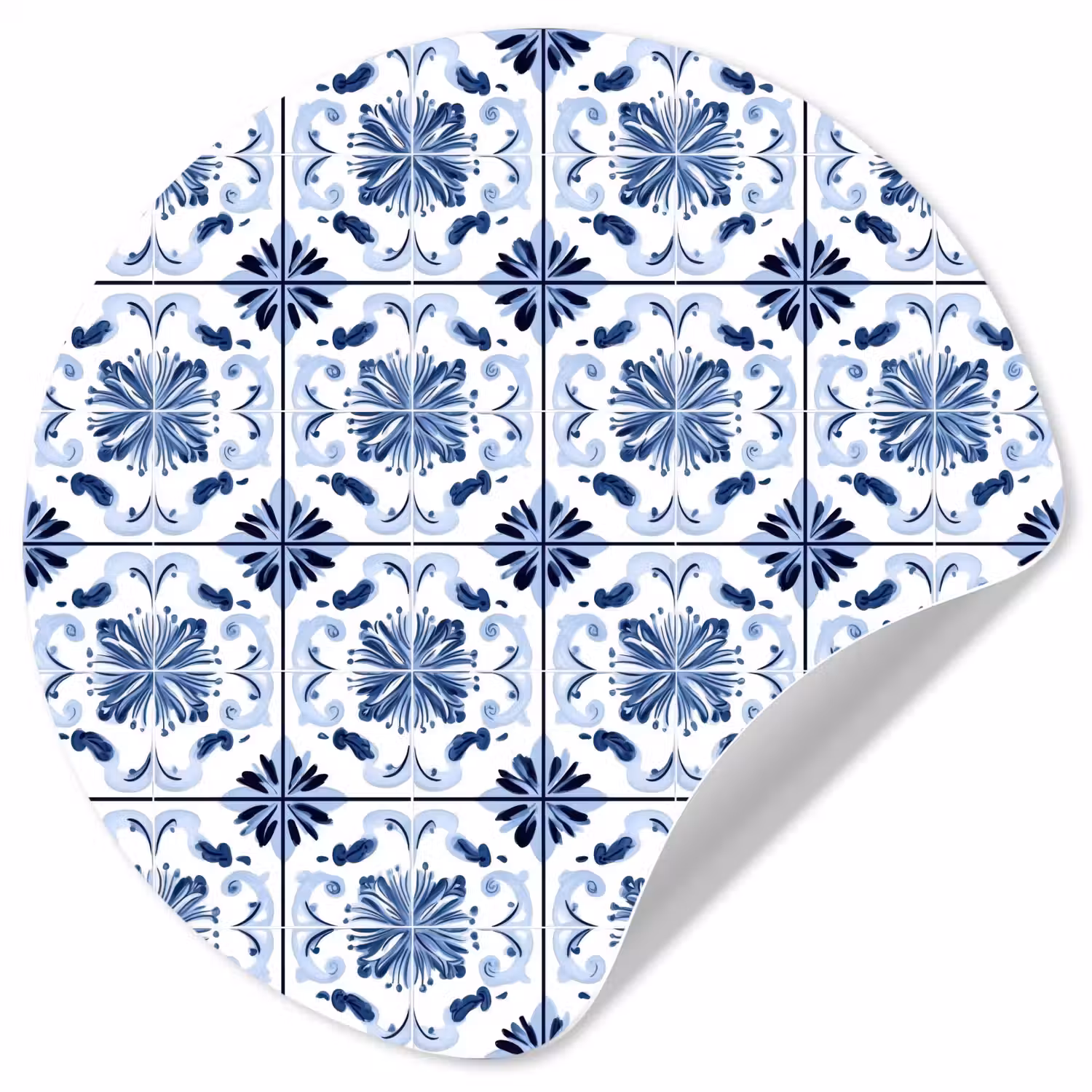 Patroon - Tegel - Blauw Wandcirkel behangsticker klein 186 -3d
