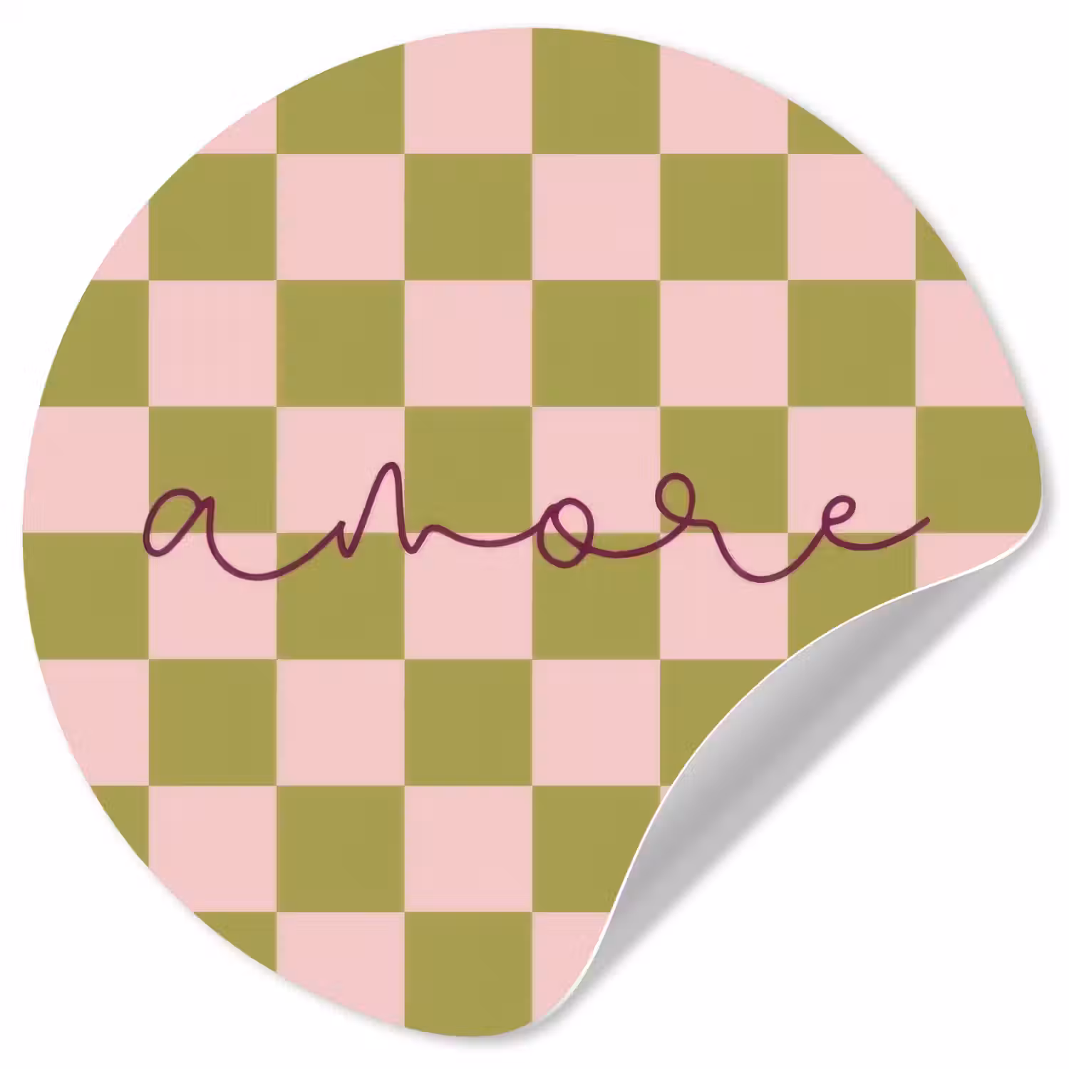 Patroon - Geblokt - Olijfgroen - Amore Wandcirkel behangsticker klein -3d