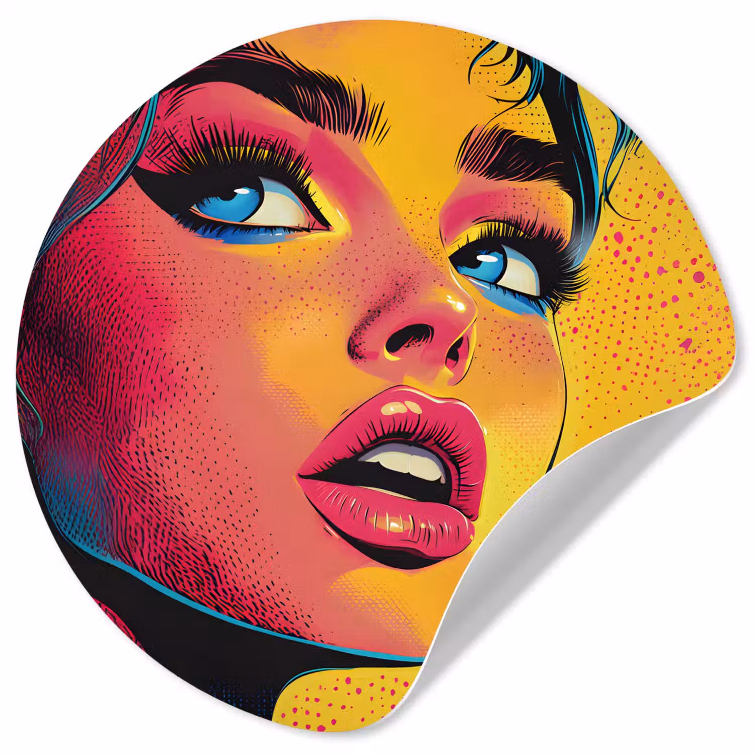 Close-up - Vrouwengezicht - Stippen - Geel Wandcirkel behangsticker klein -3d