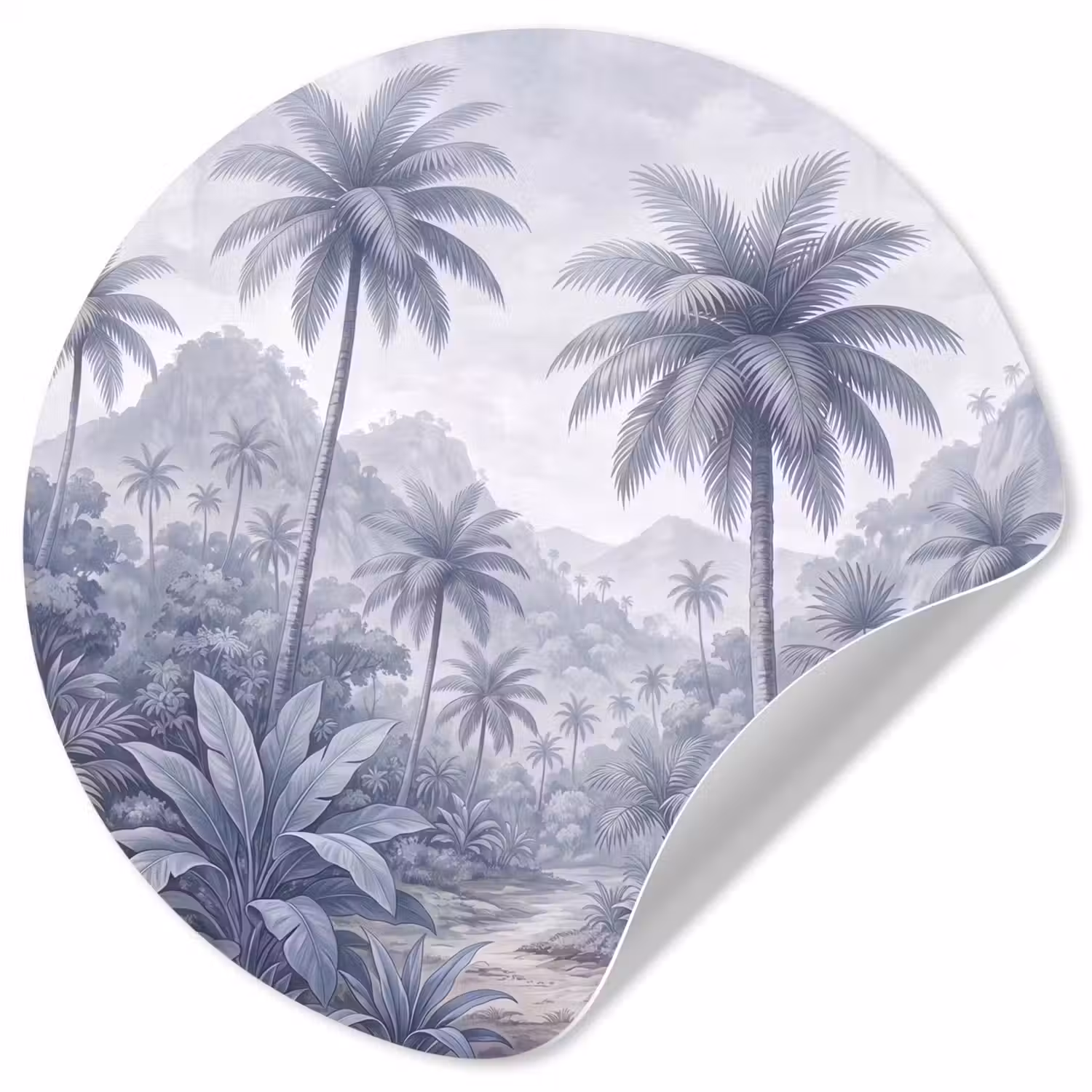 Natuur - Boom - Tropisch - Landschap - Blauw Wandcirkel behangsticker klein -3d