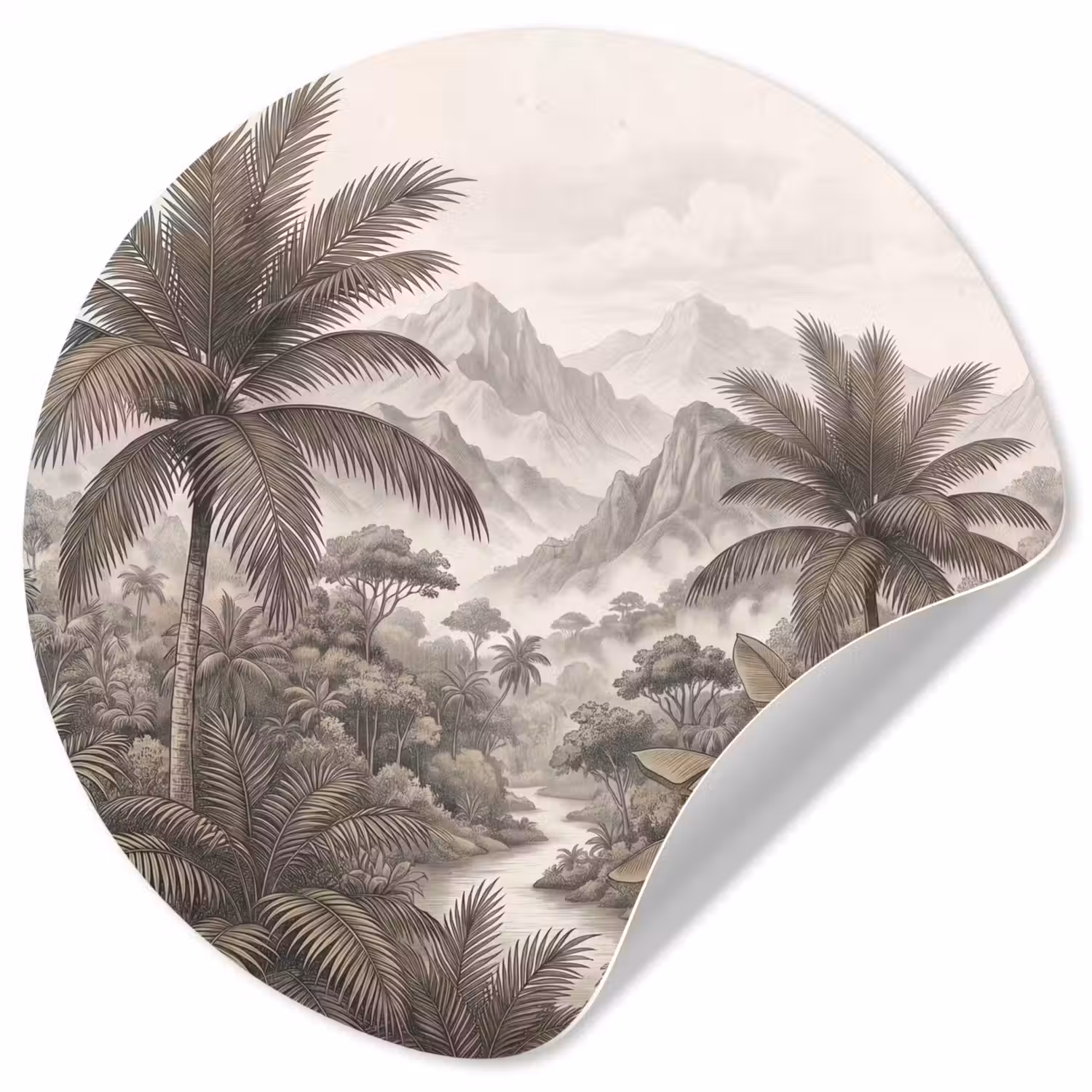 Natuur - Bergen - Rivier - Tropisch - Vintage Wandcirkel behangsticker klein -3d