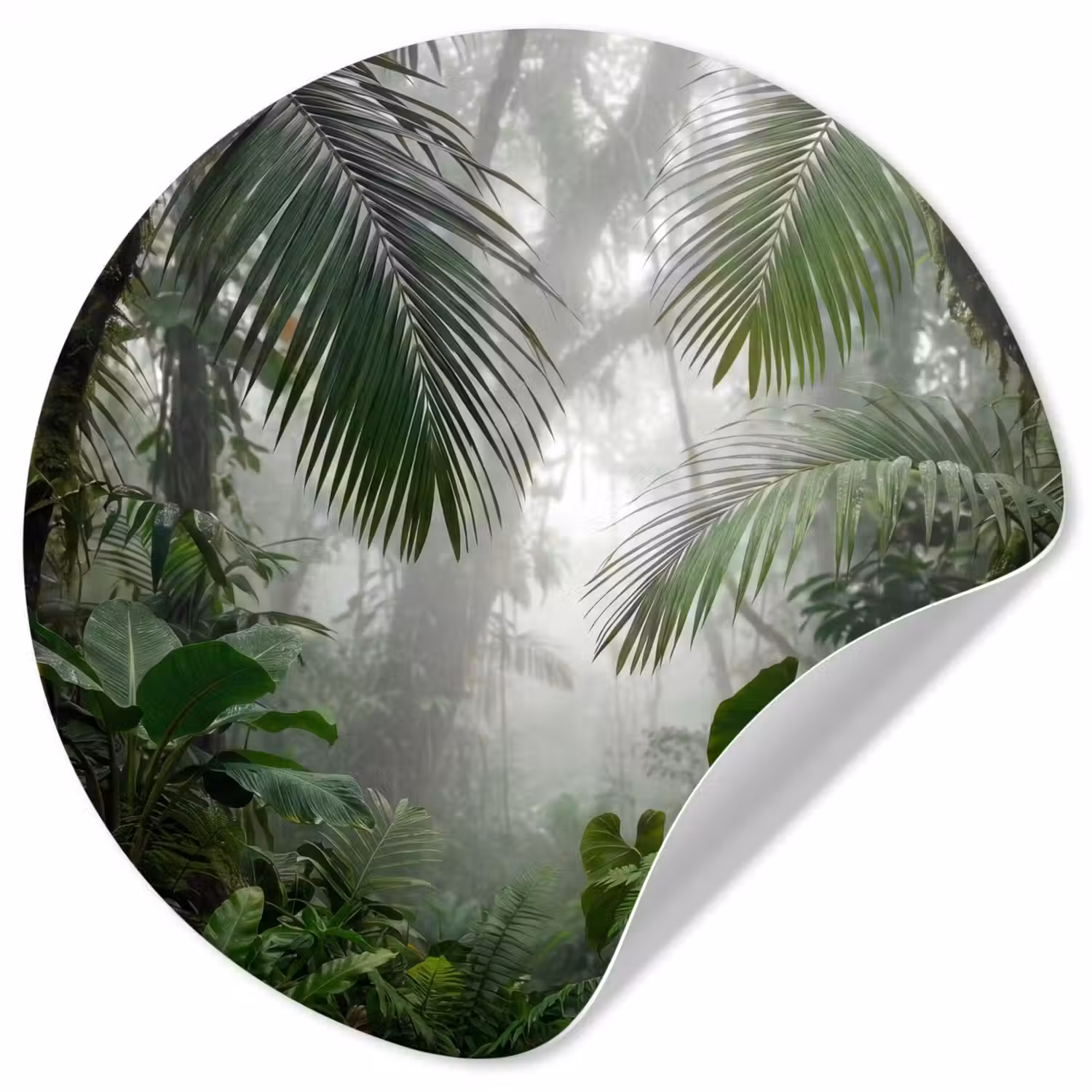 Natuur - Jungle - Mist - Tropisch - Groen Wandcirkel behangsticker klein -3d