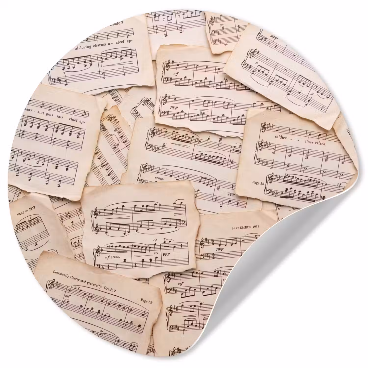 Bladmuziek - Oud - Noten - Vintage - Beige Wandcirkel behangsticker klein -3d