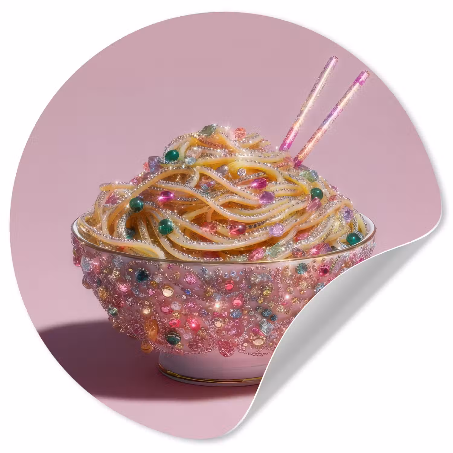 Noodles - Edelstenen - Stokjes - Roze Wandcirkel behangsticker klein -3d