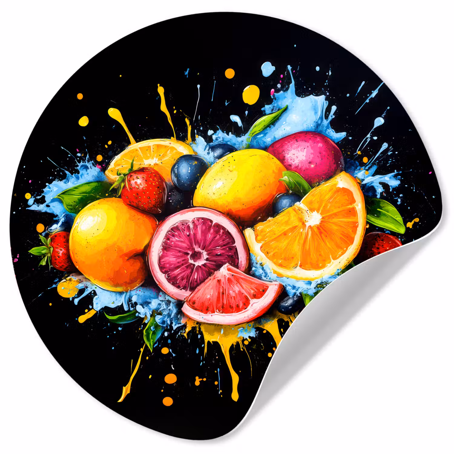 Fruit - Graffiti - Kleurrijk - Sinaasappel - Aardbei - Abstract Wandcirkel behangsticker klein -3d