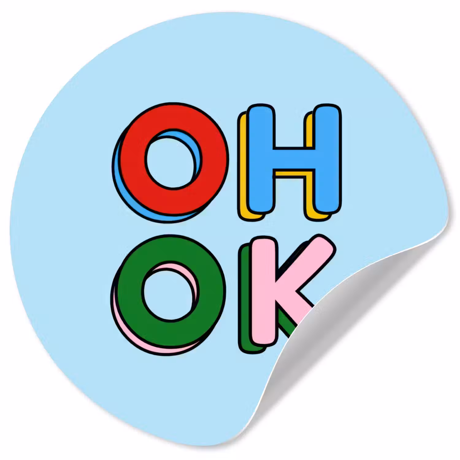 Oh ok - Blauw - Kleurrijk Wandcirkel behangsticker klein -3d