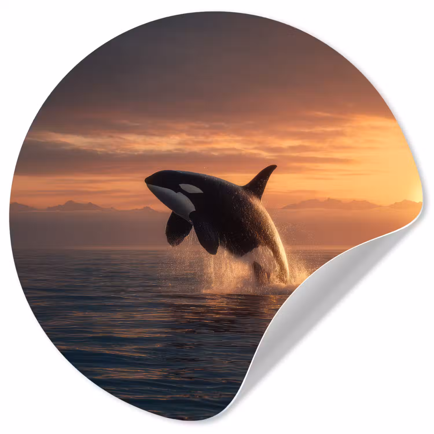 Orka - Zee - Zonsondergang Wandcirkel behangsticker klein -3d