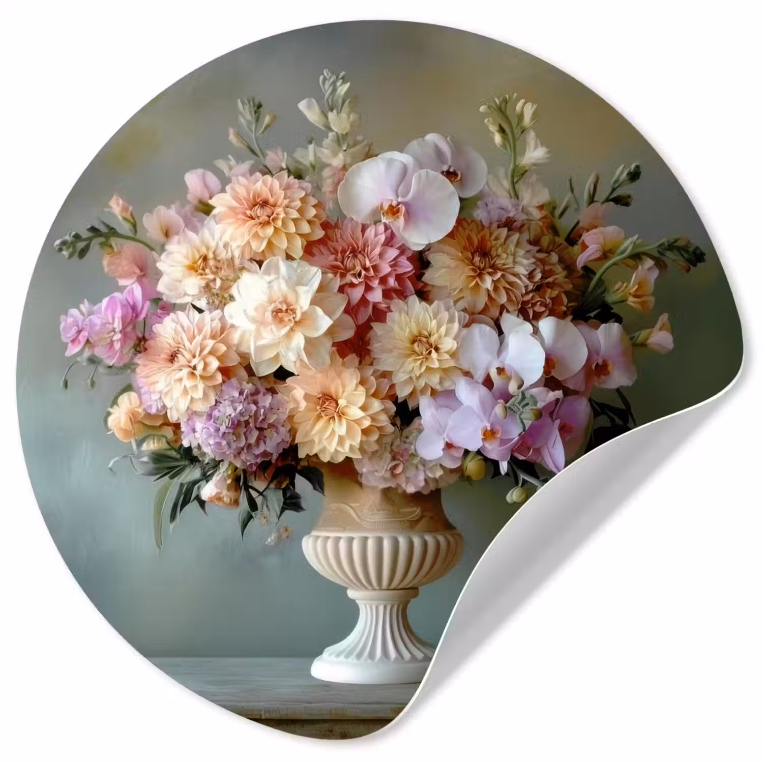 Orchidee - Boeket - Vaas - Bloemen Wandcirkel behangsticker klein -3d
