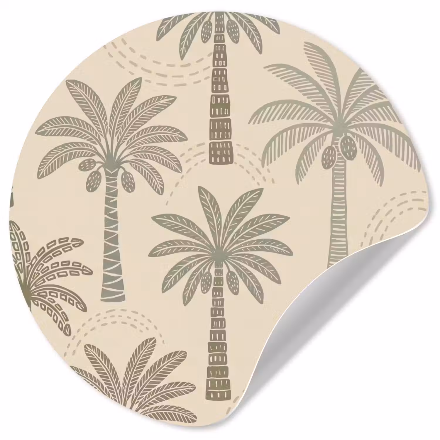 Palmbomen - Patroon - Tropisch - Beige Wandcirkel behangsticker klein -3d