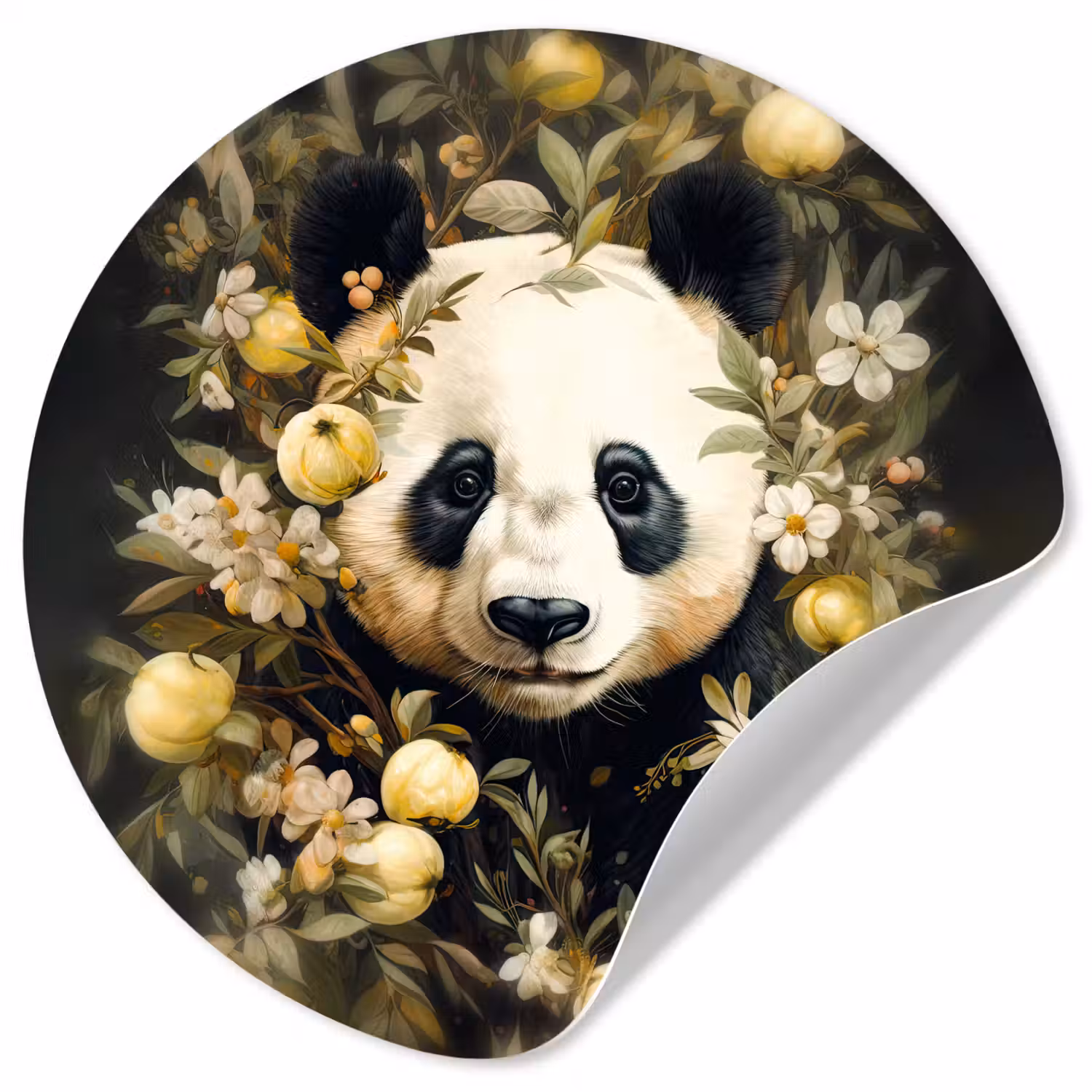 Panda - Pandabeer - Wilde dieren - Natuur - Bloemen Wandcirkel behangsticker klein -3d