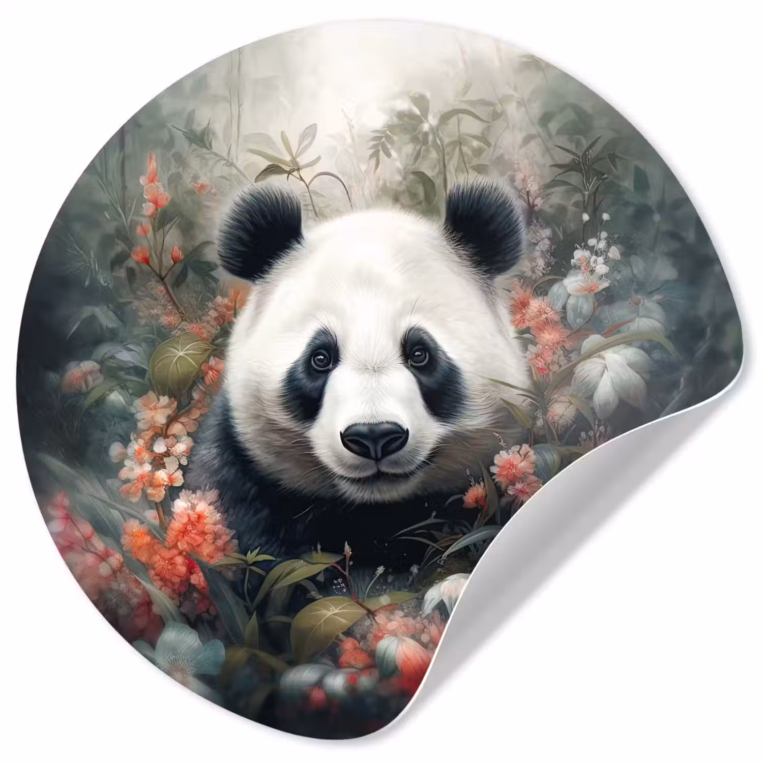 Panda - Wilde dieren - Bloemen - Natuur Wandcirkel behangsticker klein -3d