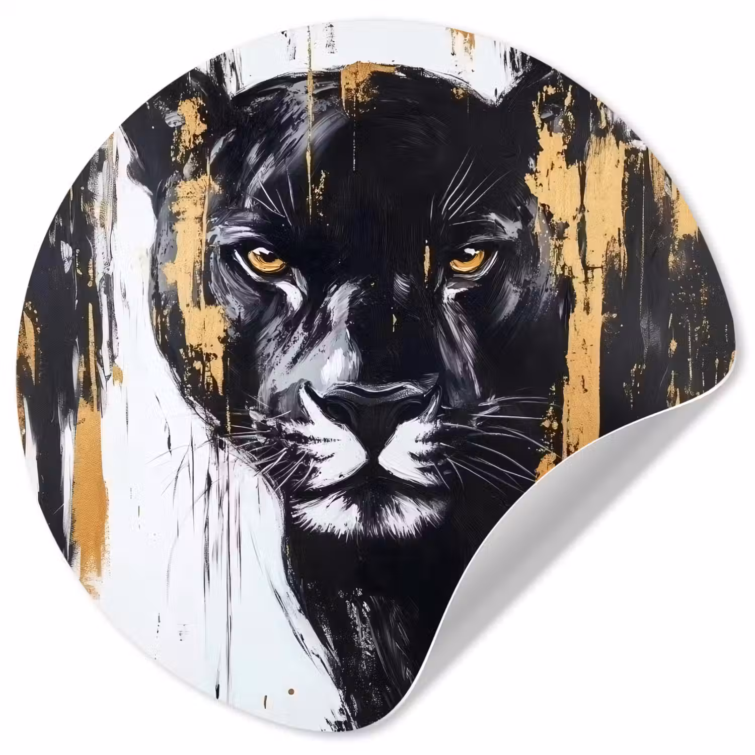 Panter - Zwart - Abstract - Verfstreken Wandcirkel behangsticker klein -3d