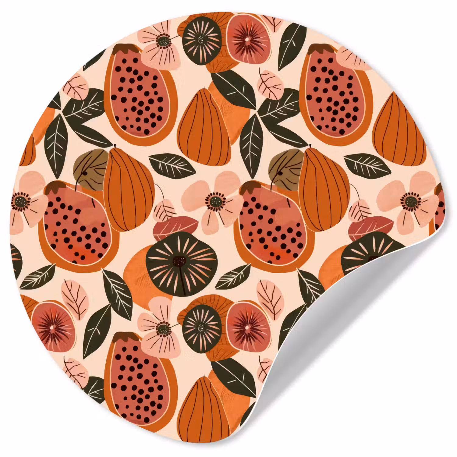 Papaja - Bloesem - Oranje Wandcirkel behangsticker klein 186 -3d