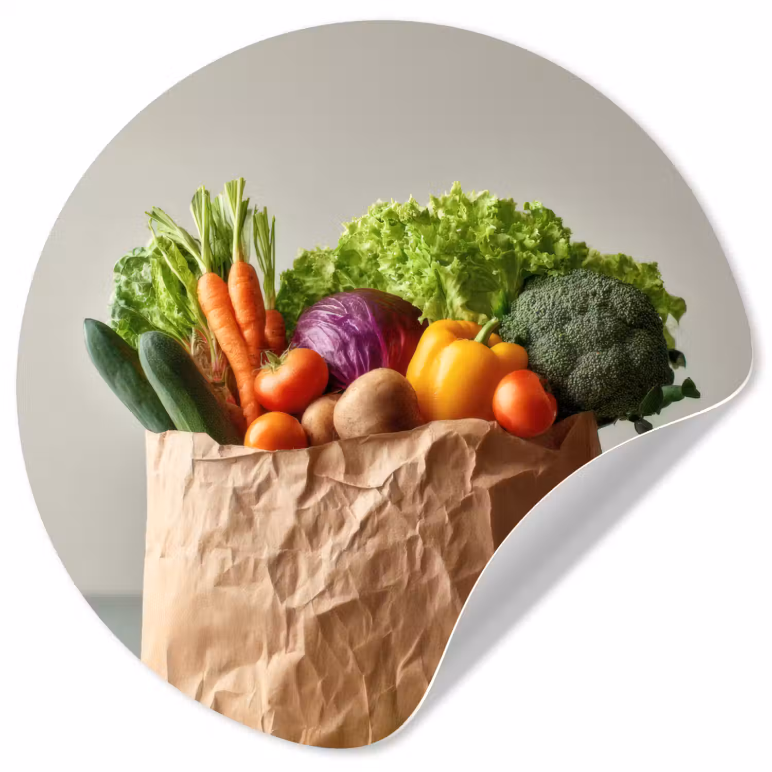 Papieren - Boodschappen - Groente - Kleurrijk Wandcirkel behangsticker klein -3d