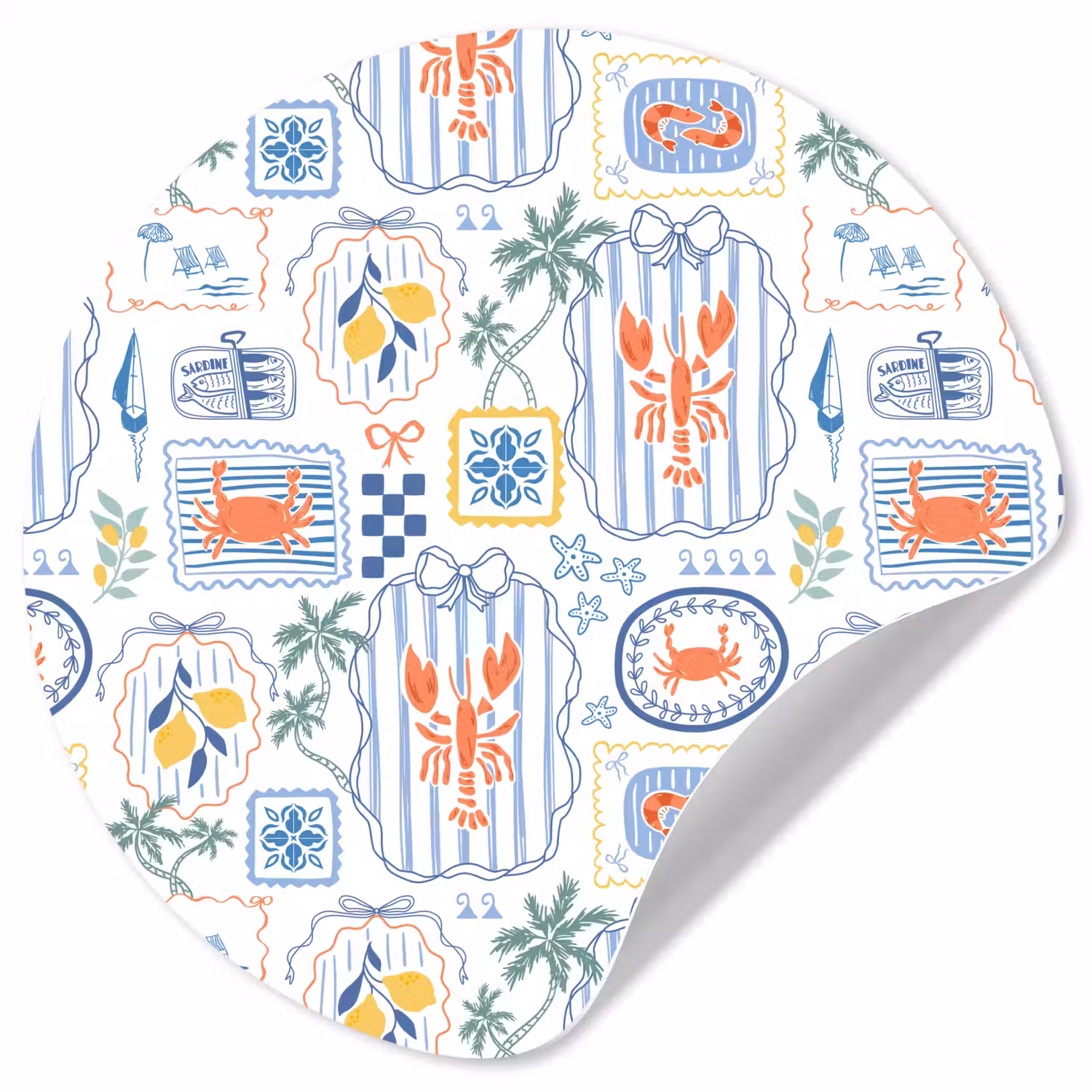 Zee - Sfeer - Krab - Blauw Wandcirkel behangsticker klein 186 -3d
