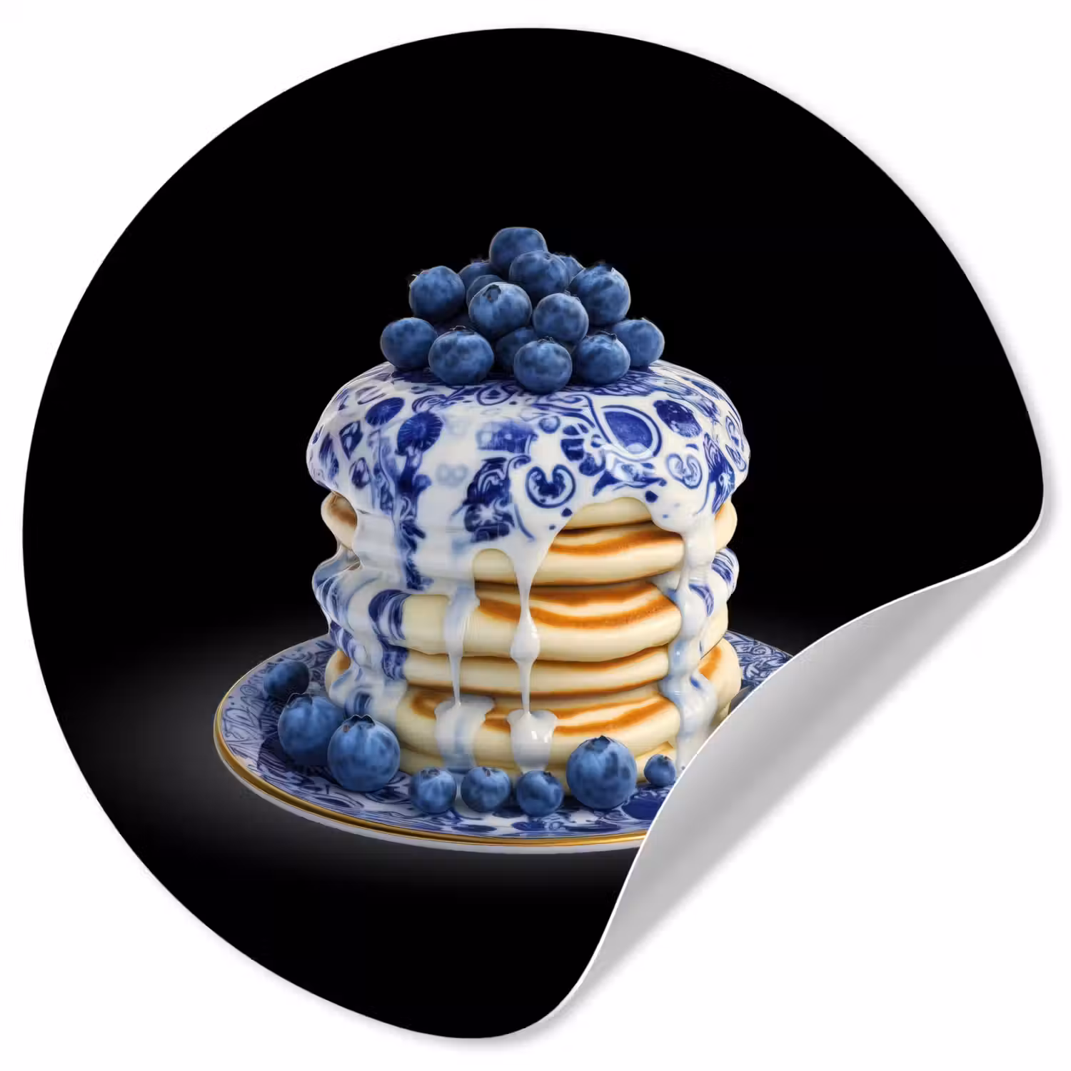 Pannenkoeken - Blauwe Bessen - Bord Wandcirkel behangsticker klein -3d