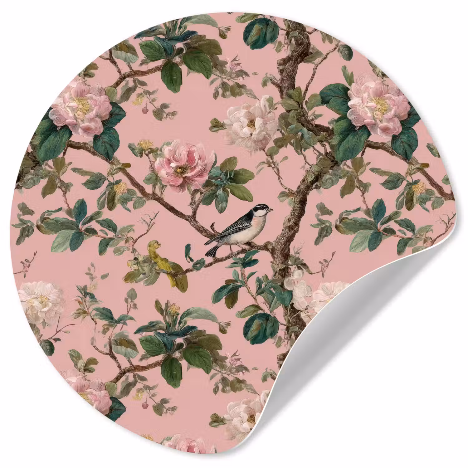 Pioenrozen - Botanisch - Vogel Wandcirkel behangsticker klein 186 -3d