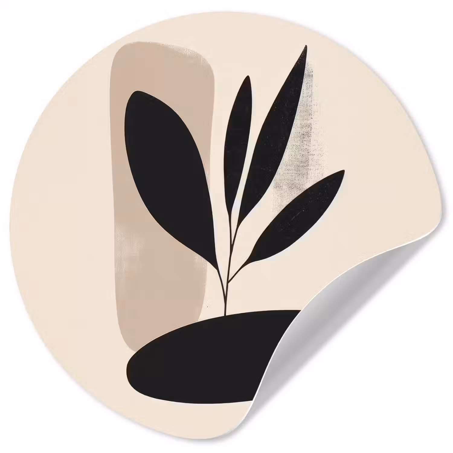 Plant - Beige - Japandi Wandcirkel behangsticker klein -3d