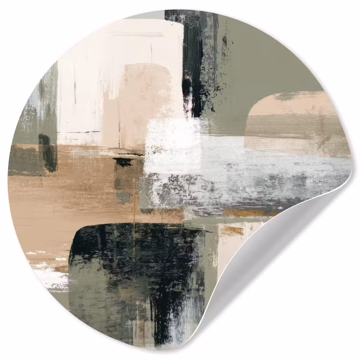 Penseelstreken - Abstract - Aardetinten Wandcirkel behangsticker klein -3d