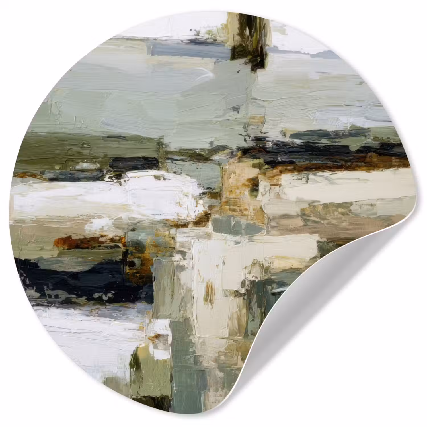Penseelstreken - Groen - Abstract - Japandi Wandcirkel behangsticker klein -3d